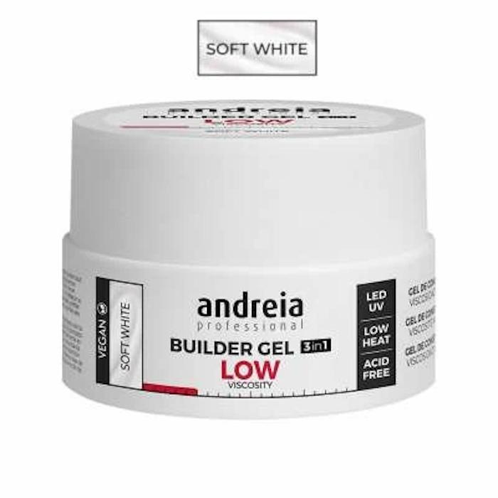 Andreia Professional Builder Gel Low Viscosity - Gel de Construcción de uñas 3 EN 1 de baja viscosidad 22 GR. Soft White