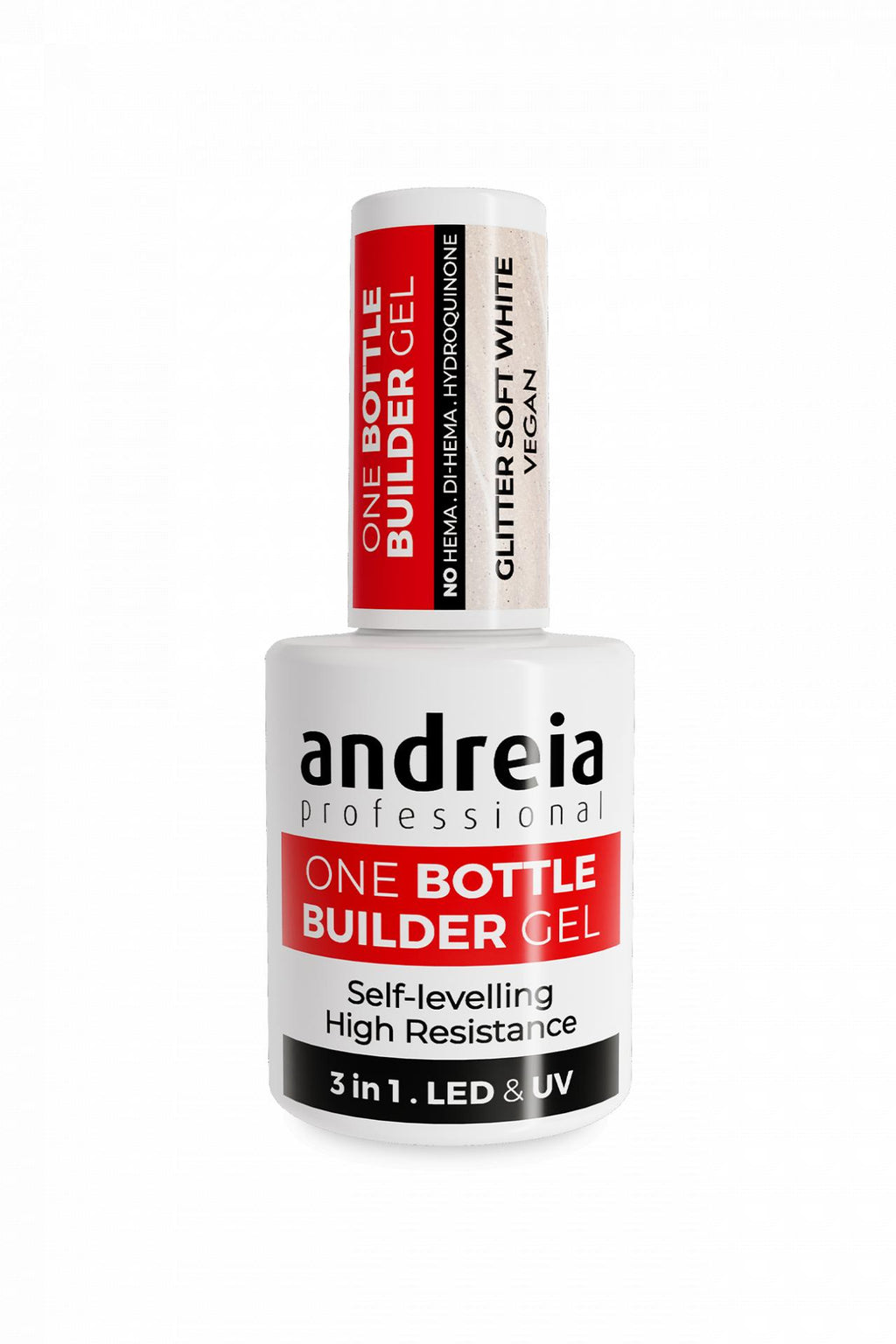 Andreia Professional One Bottle Builder Gel  - Gel de Construcción 3 en 1 - 14ml - Glitter Soft White